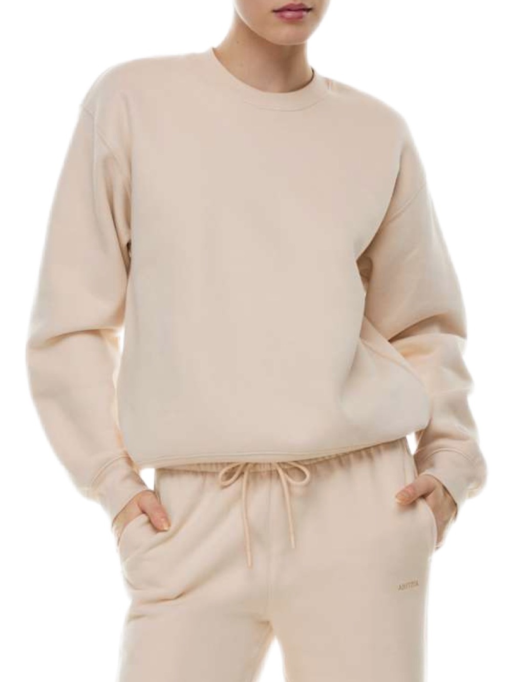 Aritzia Cozy Sweatfleece Perfect Crew Sweatshirt in Almond Size M